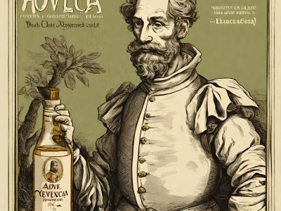 AOVE en abril: Caballero del siglo XIII con una botella de AOVE.